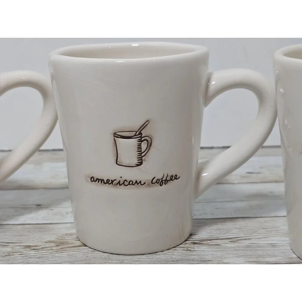 Williams Sonoma Set of 3 Mocha Espresso and American‎ Coffee Mugs Stamped